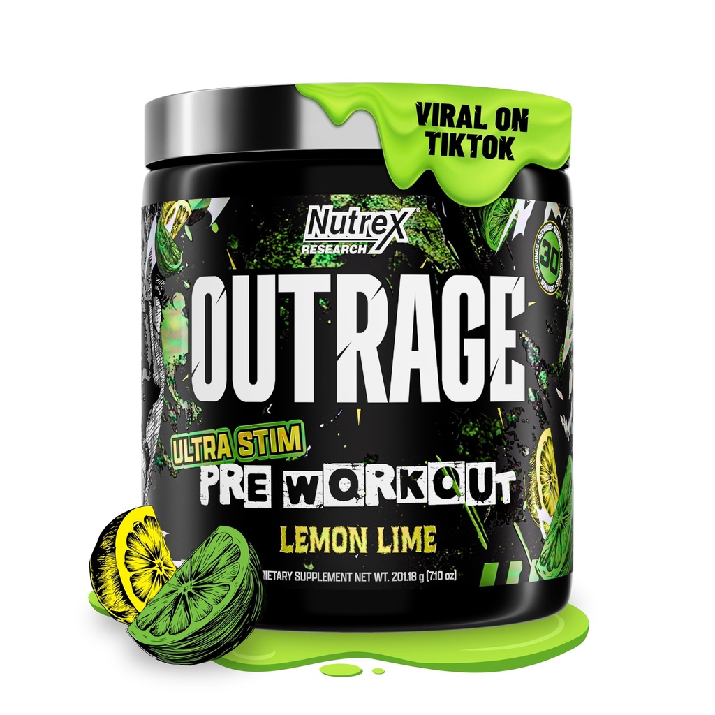Outrage Ultra HIGH STIM Pre-Workout Powder for Men | 400mg Caffeine, L-Citrulline, Beta-Alanine, Creatine | Extreme Energy, Focus, Strength & Endurance (30 Servings, Lemon Lime)