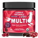 Llama Naturals Kids Multivitamin Gummies, Vegansk, Økologisk med D-vitamin, C & K, Toddler Real Fruit Gummy Vitaminer, Chewable Supplement, Hele fødevarer Multivitamin, Ingen tilsat sukkerrør, Cherry, 90 Ct