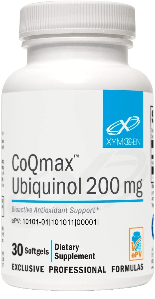 XYMOGEN CoQmax Ubiquinol - 200mg CoQ10 - Patented Stabilized Form - Coenzyme Q10 for Antioxidant Brain & Heart Health Support - 30 Softgels