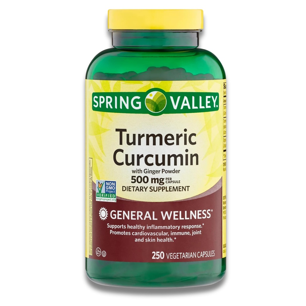 KP+ Turmeric Curcumin with Ginger Powder 500 mg | 250 Veg Capsules | Pack of 1