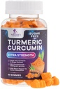 Turmeric Curcumin Gummies Sugar Free Supplement - 95% Curcuminoids with Turmeric & Ginger, Black Pepper for Best Absorption, Nature's Vegan Joint Support, Non-GMO, Tasty Peach Flavor - 60 Gummies