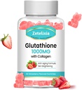 Glutathione Collagen Gummies, Collagen Gummies med C-vitamin, Glutathione supplement til kvinder, hår hud negle Muskel & Fælles, Anti- Aging, Vegan, Sukker fri, Jordbærsmag, 60 Greve