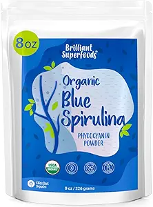 Organic Blue Spirulina Powder - 8oz - Odorless - fra Blue Green Algae - Vegan, Non GMO, Gluten- Free, Dairy- Free - USDA Certified Natural Blue Coloring for Smoothies & Protein Dricks