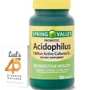 Spring Valley Acidophilus Supplement, Probiotics for Women & Men, Supports Digestive Health, 100 Count 2 Billion Active Cultures for a Healthy Digestive System Bundle with Luall's 45 Diabetes Decoded