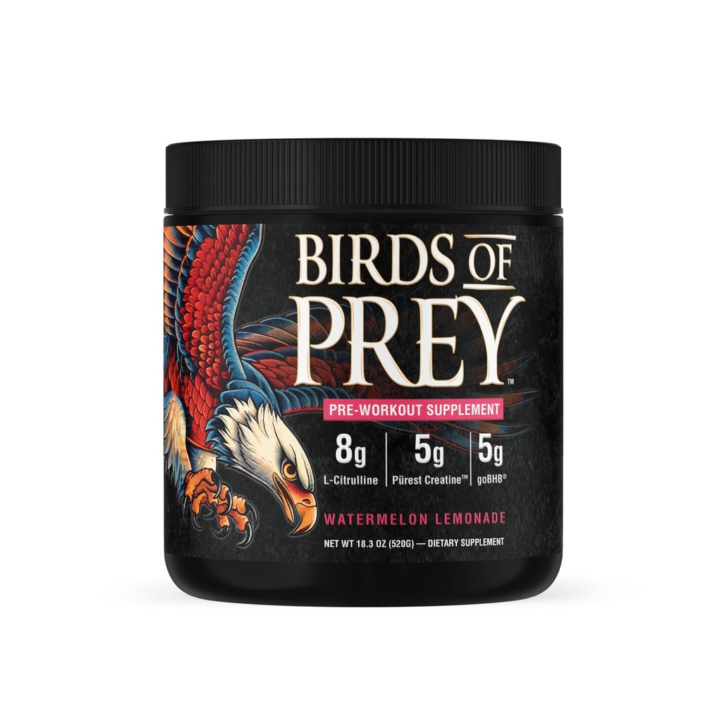 Birds of Prey goBHB® Caffeine-Free Pre-Workout Powder - Smart Energy, Supports Blood Flow, Endurance & Mental Clarity | Natural Performance Support | 20 Servings (Watermelon Lemonade)