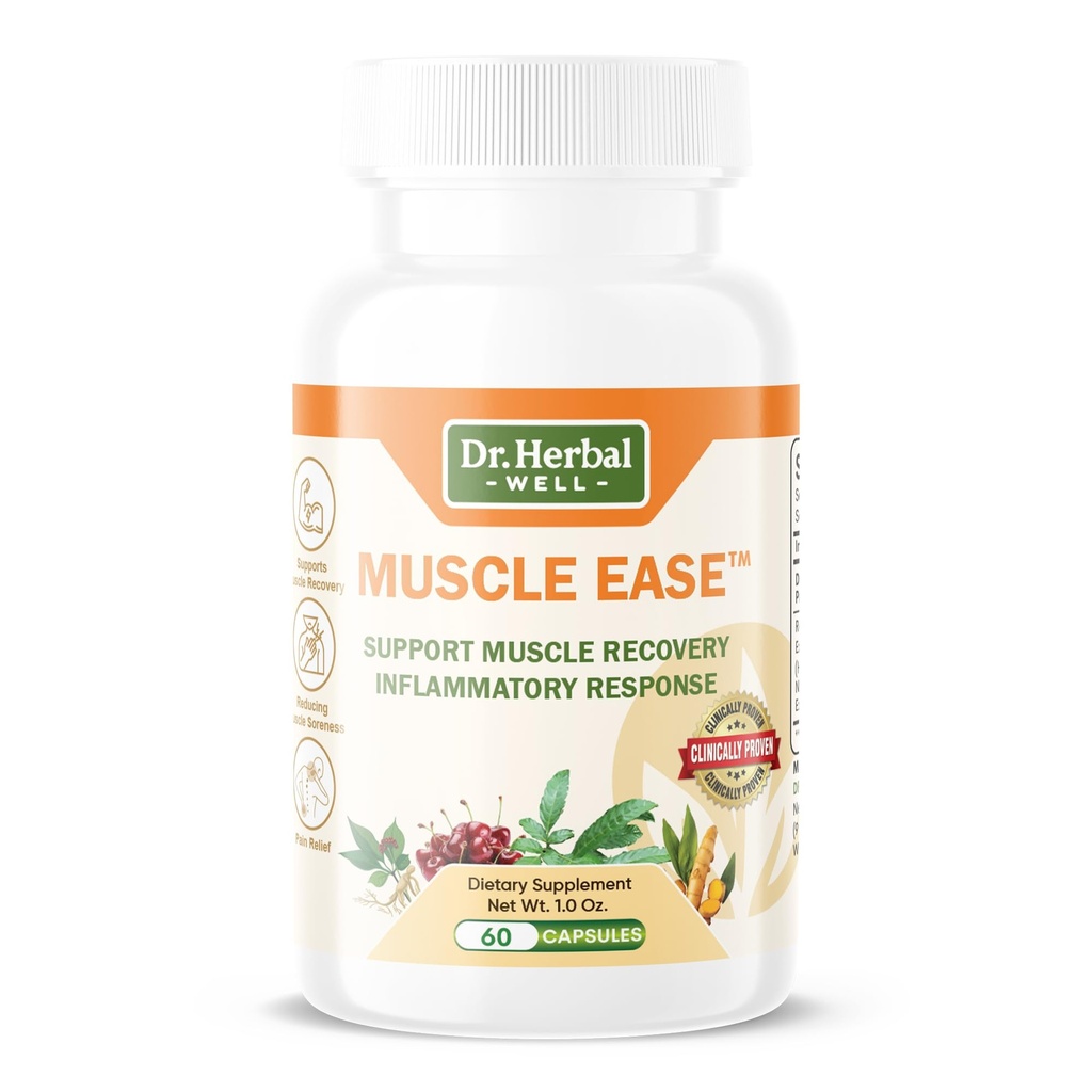 DR.HERBAL WELL Muscle Ease - Fælles, Muscle & Nerve support Hurtig fungerende Relax Comfort Recovery Natural Herbal Supplement - (60 kapsler) MAX- Styrke