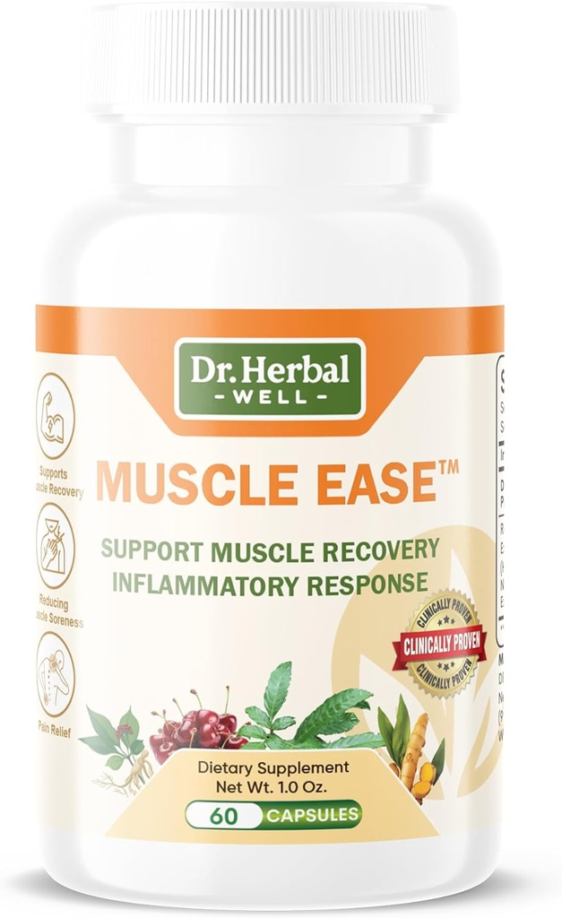 DR.HERBAL WELL Muscle Ease - Fælles, Muscle & Nerve support Hurtig fungerende Relax Comfort Recovery Natural Herbal Supplement - (60 kapsler) MAX- Styrke