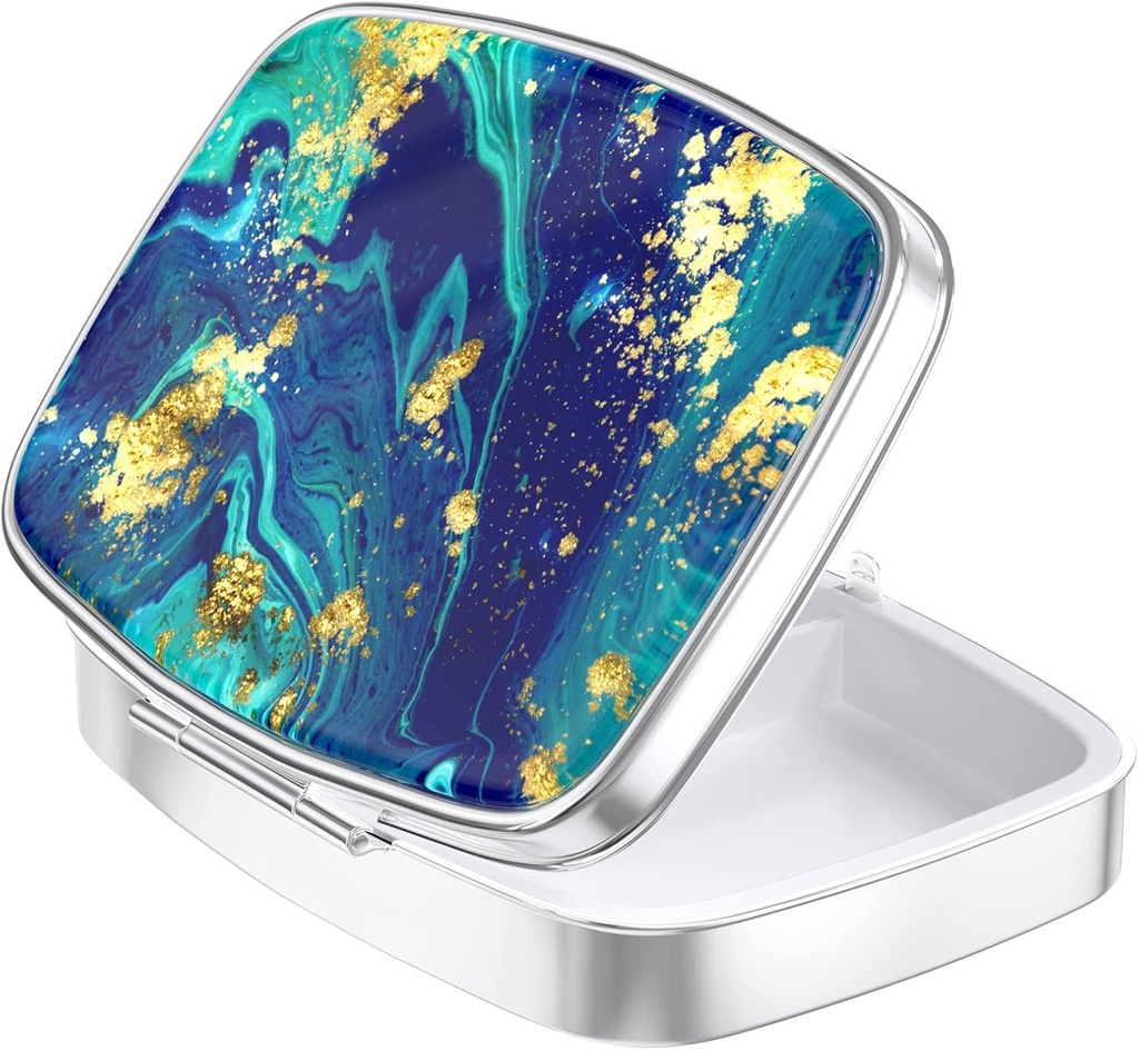 Nipichsha Pill Box, Lille Pill sag for purse & Pocket, Cute Travel Medicine Organizer, Portable Medicine Container Holder til at holde vitaminer, Medicin, Fish Oil & Supplement, Ocean Teal Marble