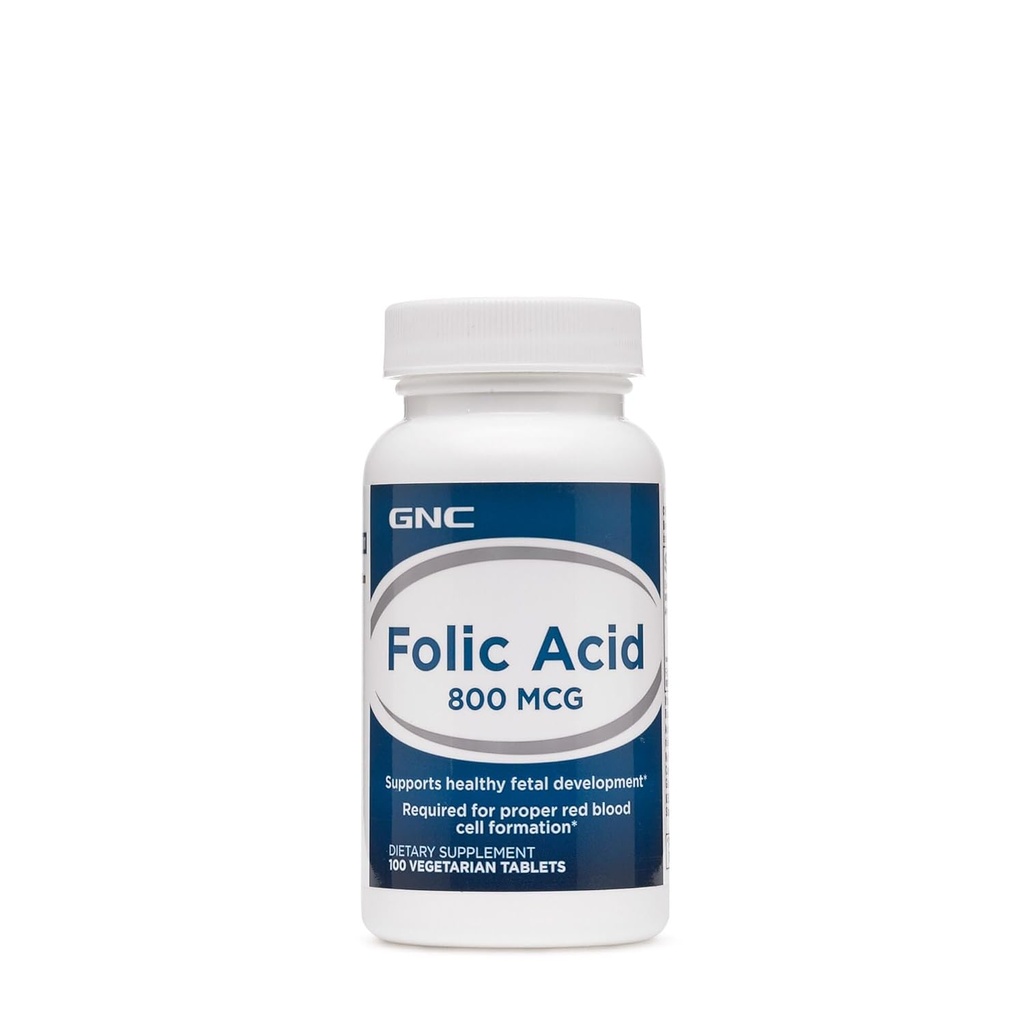 GNC Folic Acid 800mcg | Supports Healthy Fetal Development | Required for Proper Red Blood Cell Formation | Vegetarian Formula | 100 Count