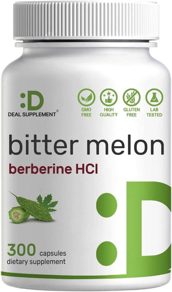 Bitter Melon med Berberine Supplement 15,000mg Per Serving, 300 Kapsler Budding124; 15: 1 Wild Bitter Melon Fruit Extract & Berberine HCL Budding124; Tredjeparts Testede Budding124; Plant Based, Non- GMO