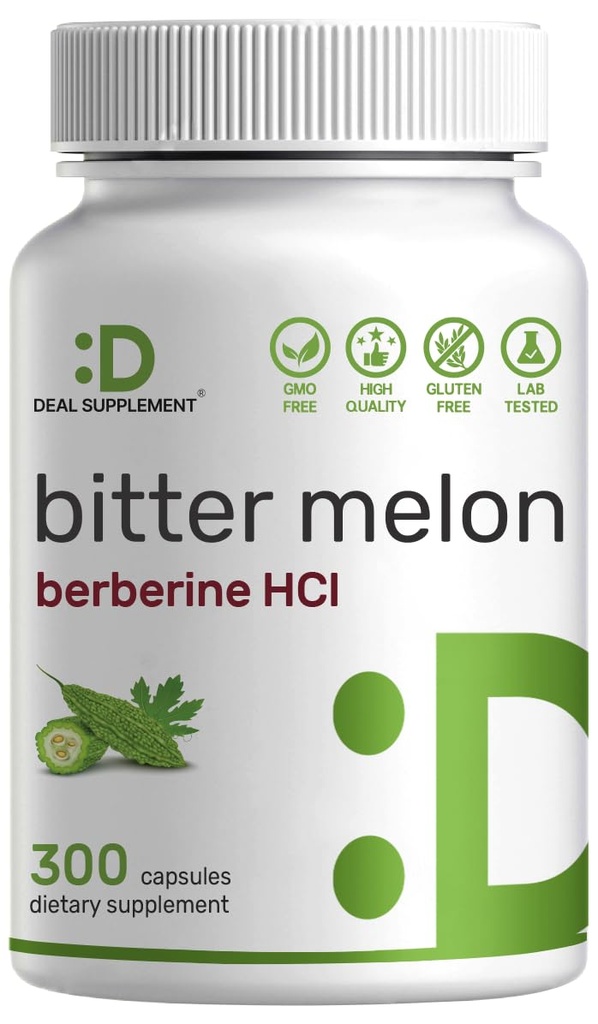 Bitter Melon with Berberine Supplement 15,000mg Per Serving, 300 Capsules | 15:1 Wild Bitter Melon Fruit Extract & Berberine HCL | Third Party Tested | Plant Based, Non-GMO