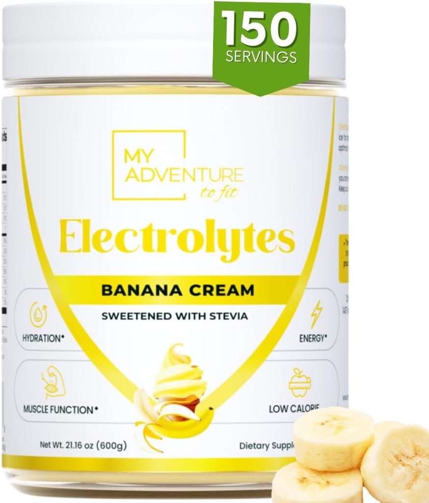 Zero Sugar - Banan Cream Electrolytes Powder - Genopfriskende hydrering - Koffein Free Energy med alle naturlige ingredienser - Vegan Keto & Paleo - Sukker Free Electrolytes Powder Drink Mix - 150 Servere