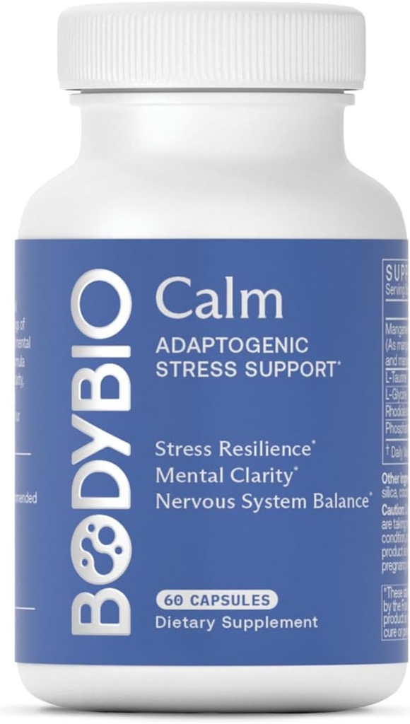 BodyBio Calm - Natural Stress Relief Blend med Rhodiola, Glycin & Phosphatidylserin - Understøtter afslapning, Mental Focus & Balanceret Cortisol - Non - Drowsy Formel