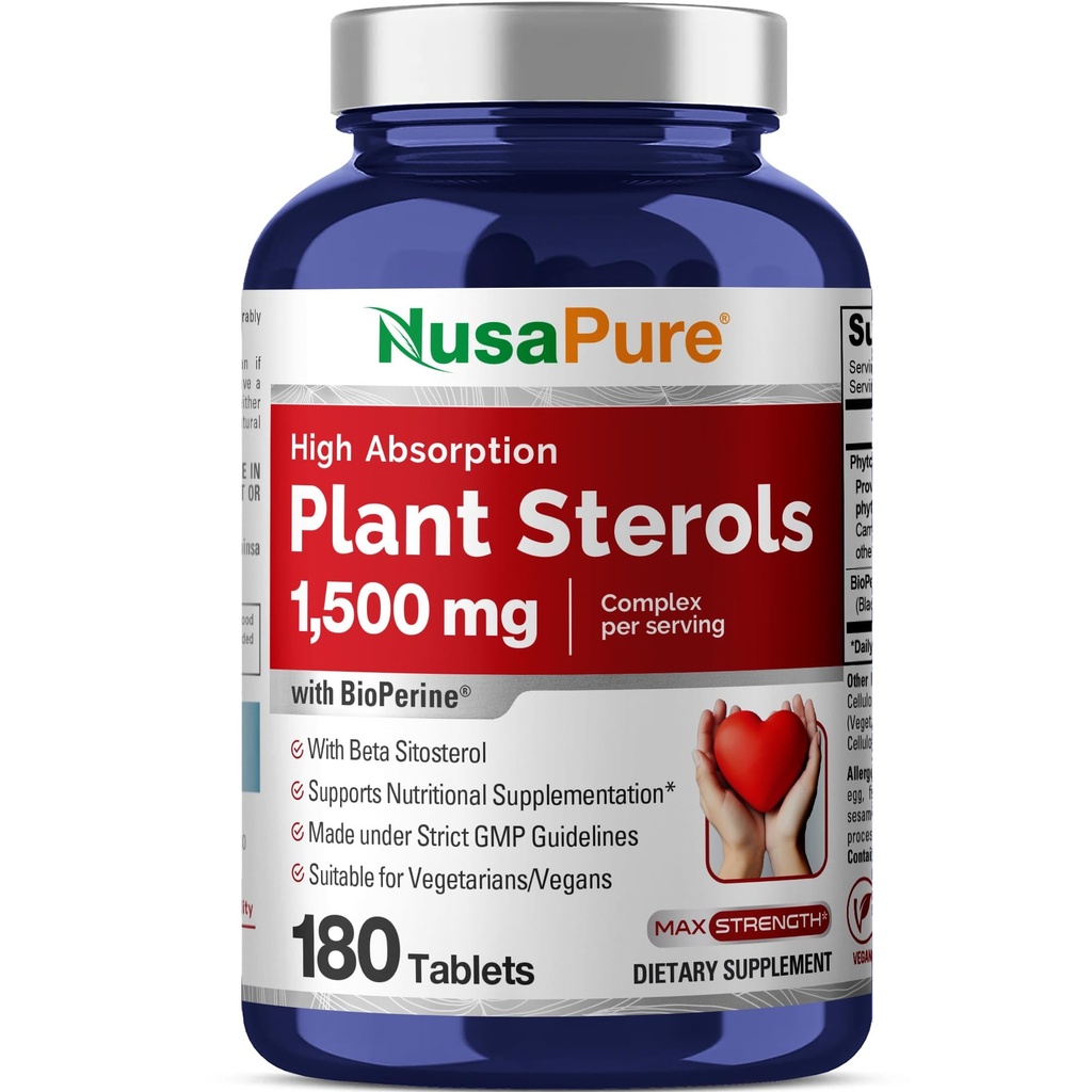 NusaPure Plant Steroler 1500 mg - 180 tabletter (ikke- GMO, Vegan) Beta Sitosterol, Bioperine