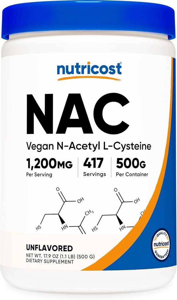 Nutricost N-Acetyl L-Cysteine (NAC) Powder 500 Grams - Vegan NAC, Non-GMO, Gluten Free