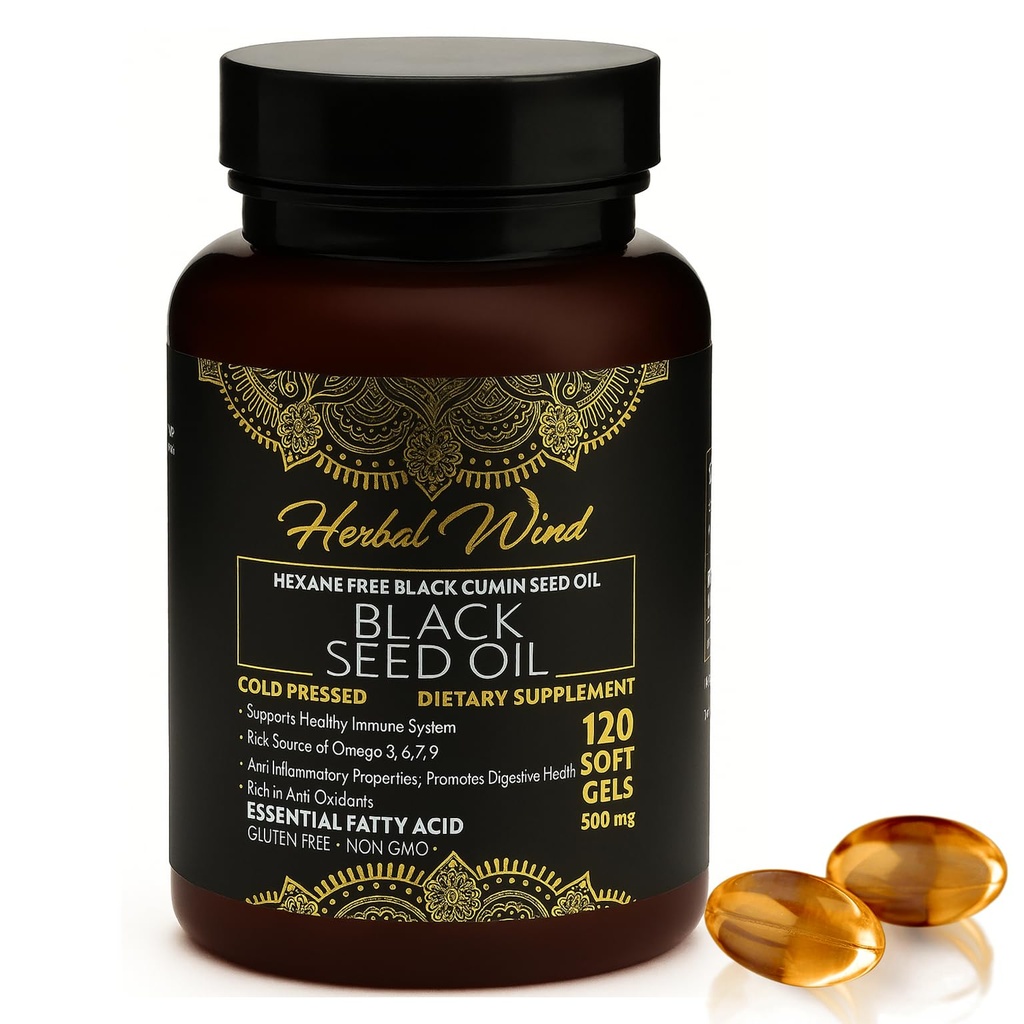 Black Seed Oil Capsules - Cold Pressed 120 Softgels 500mg, Premium Quality Nigella Sativa, 100% Pure Black Cumin Seed Oil - non-GMO (120 Greve - pakke af 1 plastic flaske)