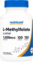 Nutricost Methylfolat 1000mcg, 120 Vegetariske kapsler - Gluten Free, Non- GMO