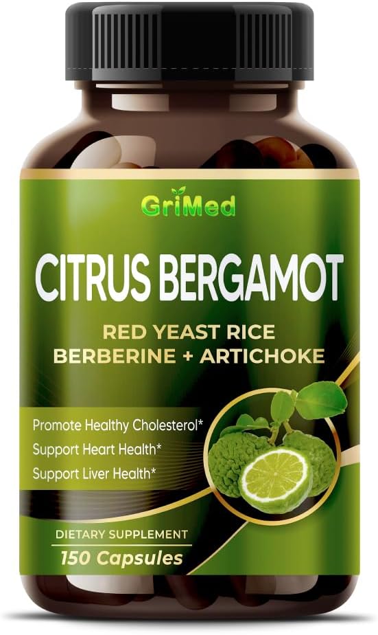 Citrus Bergamot 50: 1 Extract 20,400mg with Red Yeast Rice, Hvidløg, Artiskok for Sund Kolesterol, Heart Health - Made in The USA (150 Greve (Pack of 1))