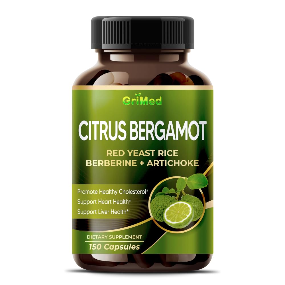 Citrus Bergamot 50: 1 Extract 20,400mg with Red Yeast Rice, Hvidløg, Artiskok for Sund Kolesterol, Heart Health - Made in The USA (150 Greve (Pack of 1))