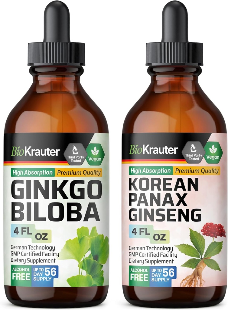 BIO KRAUTER Ginkgo Biloba Tinktur 4 Fl. Oz. & Ginseng Tinktur 4 Fl. Oz.