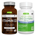 Daily Vitamin D3 + Zink Complex Vegetarian Bundle, 365 2000iu Vitamin D3 Tablets + 25mg Chelated Zink Picolinate & Bisglycinate with Copper, by Igennus