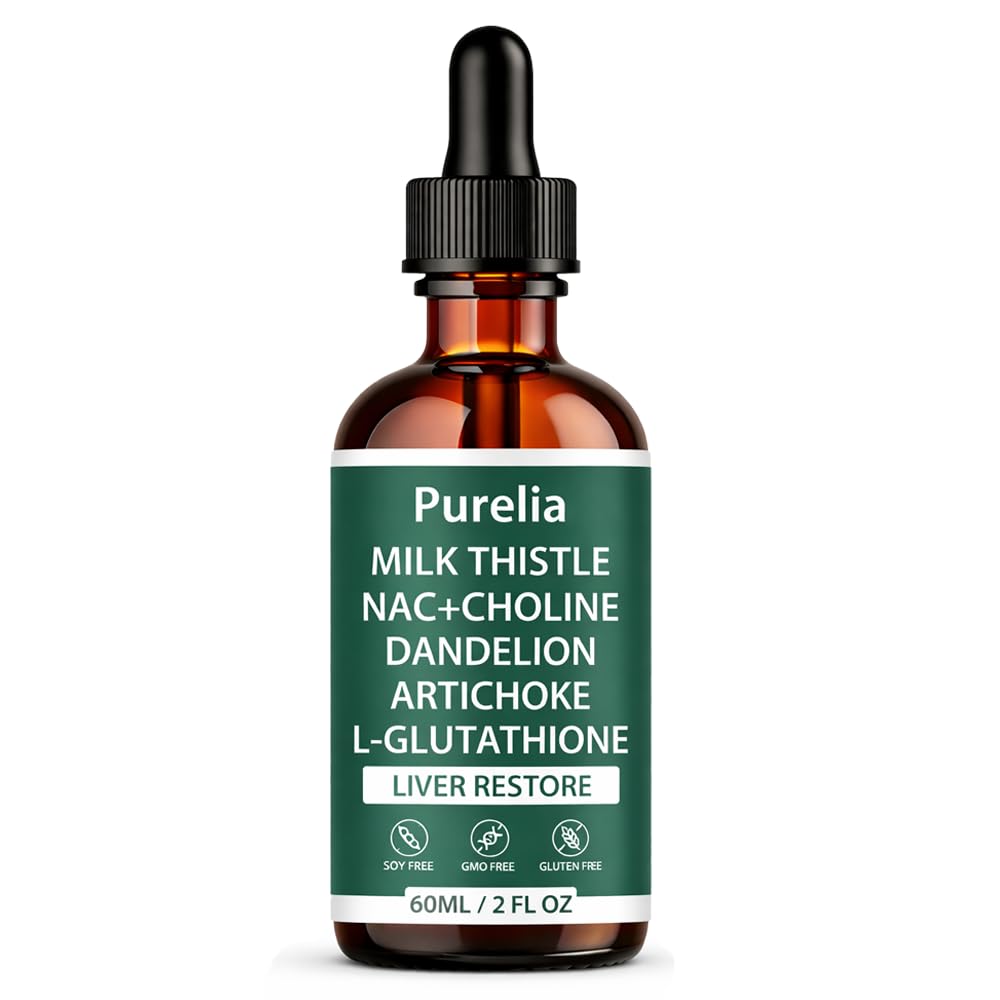 Purelia Liver Restore - Complete Liver Support Supplement with Milk Thistle, Dandelion Root & Choline for Natural Balance, 60 ml Liquid Formula