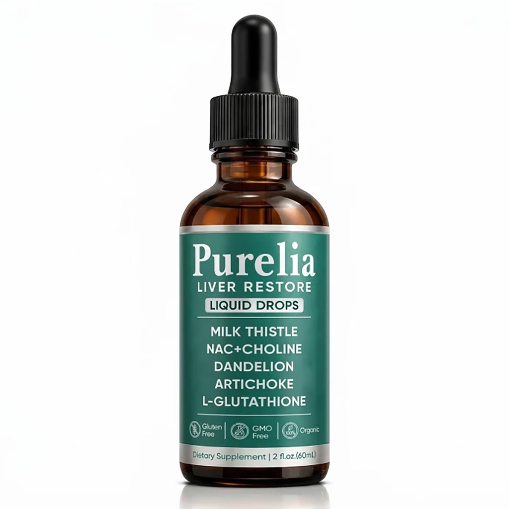 Purelia Liver Restore Drops – Complete Liver Detox Support Supplement with Milk Thistle, Dandelion & L-Glutathione for Liver Cleanse & Digestion Aid Health, 2 Fl Oz (1)