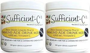 Sufficient- C High Dosis Non- GMO Vitamin C - Lemon Peach Immunie- Ade Drink Mix 250 Bedste - Sund hydrering som aldrig før (2 Pack)