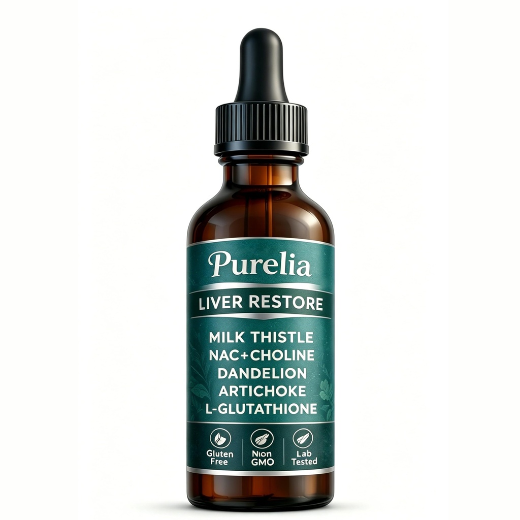 Purelia Liver Restore Drops – with Milk Thistle, Dandelion, Glutathione, Artichoke, Turmeric, & Astragalus | Non-GMO, Gluten Free