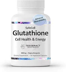 Tesseract Medicinsk forskning SafeCell S- Acetyl Glutathion supplement til cellulær sundhedsstøtte, kraftfuld antioxidant til at hjælpe neutralisere frie radikaler, Hypoallergen, 300mg, 60 Vegetariske kapsler