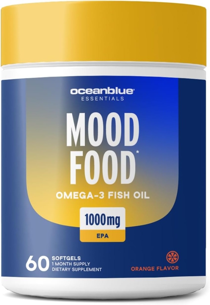 Oceanblue Essentials Mood Food Omega 3 ttesmå 124; Triple Strength Fish Oil 1000mg EPA for Mood Support ttesmå 124; Burpless Mini Softgels ttesmå 124; Heart Health, Non- GMO (60 Greve)
