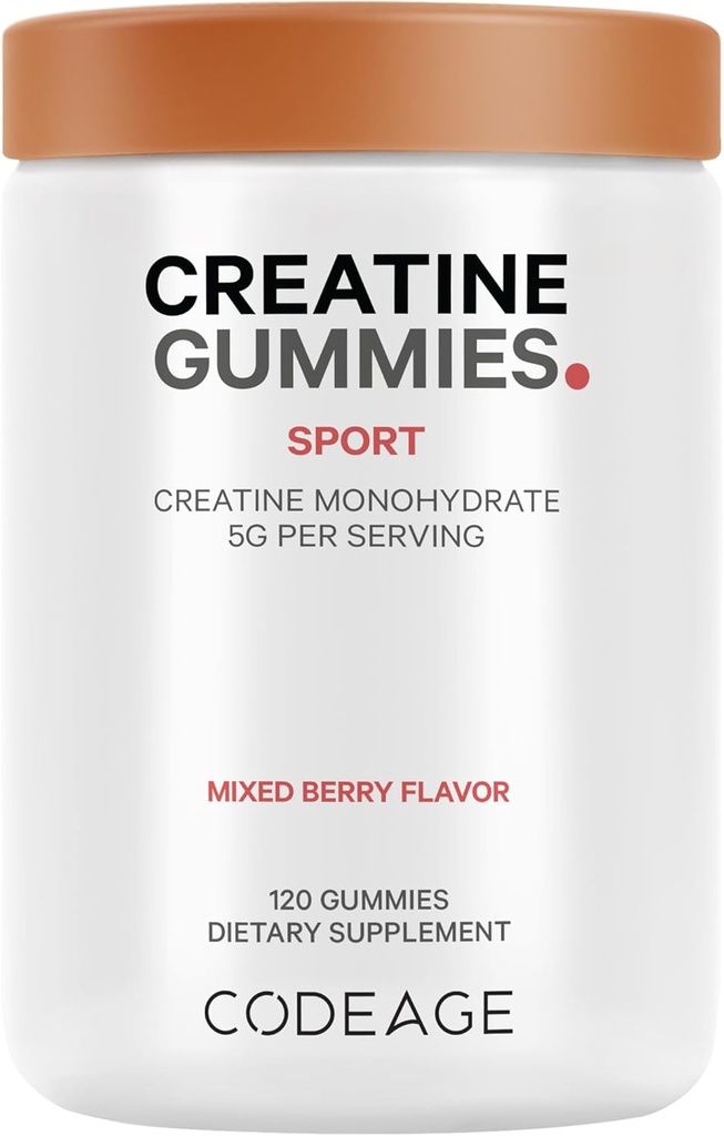 Kodeage Creatin Monohydrate Gummies Supplement - 5000mg Creatin - AstraGin Panax & Astralagus - Sport Gummy - Blandede berry flavor - Kettlebell Shape Vitaminer - Vegan - Non-GMO - 120 Gummies