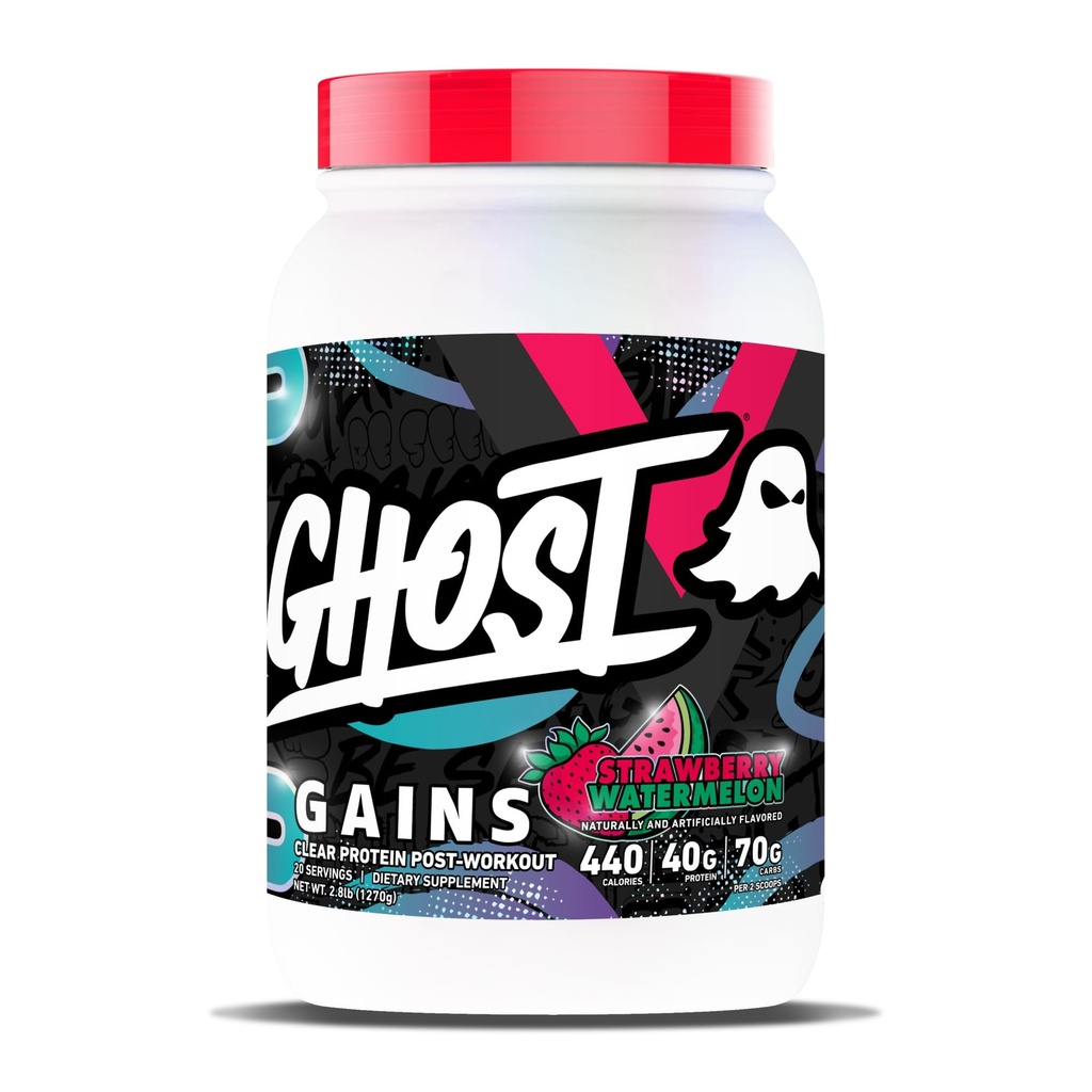 GHOST Clear Gains Mass Gainer Protein Powder - Post-Workout Weight Gainer Mix - 40g of Whey Protein Isolate, 440 Calories & 70g Vitargo Carbs - Lean Muscle Building & Recovery - Strawberry Watermelon
