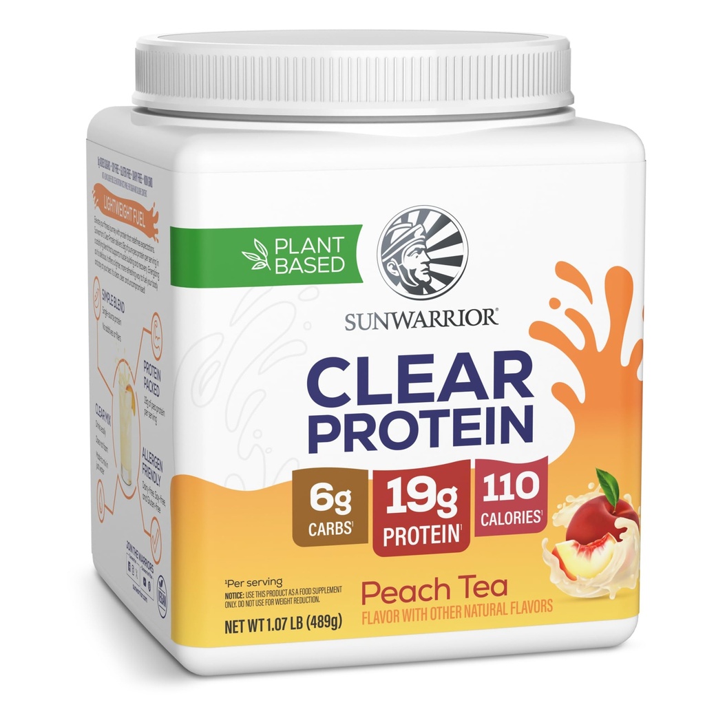 Clear Protein Powder Drink Mix, 19g Plant Pea Protein Isolate, Light & Refreshing Vegan Water Protein, Smooth No-Grit Formula, Peach Tea Flavored Easy Daily Hydration Supplement, 15 Servings 489g Size