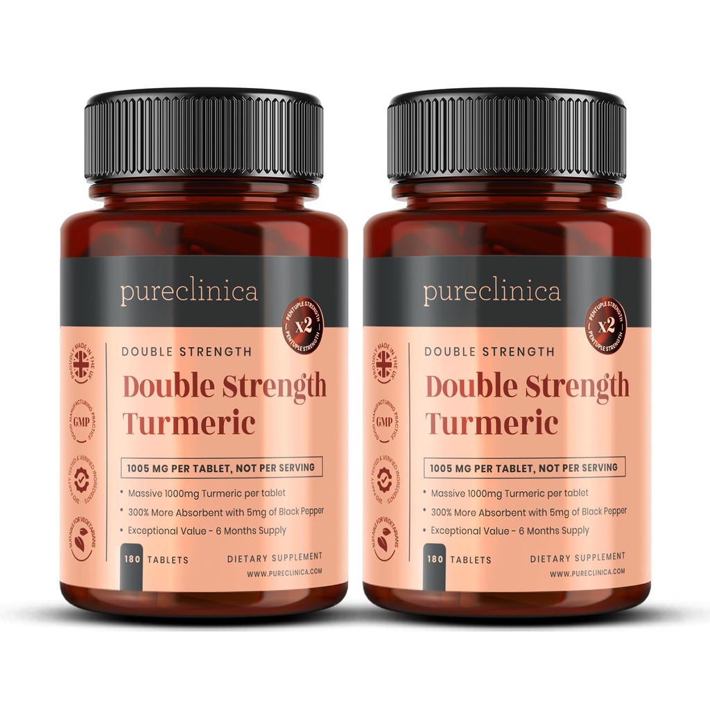 Dobbelt styrke gurkemeje - Massive 1000mg x 360 tabletter - 200% flere gurkemeje og naturlige niveauer af potent curcumin per tablet - med 5 mg sort peber ekstrakt for 300% øget absorption