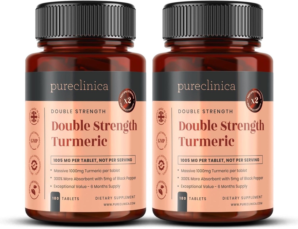 Dobbelt styrke gurkemeje - Massive 1000mg x 360 tabletter - 200% flere gurkemeje og naturlige niveauer af potent curcumin per tablet - med 5 mg sort peber ekstrakt for 300% øget absorption
