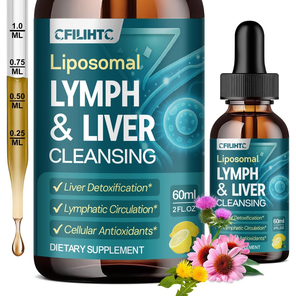 Liposomal Lymphatic Drainage Drops - 21 in 1 Liver Cleanse Detox & Repair with Milk Thistle, Echinacea, Burdock Root, Liposomal Glutathione, Vitamin Complex ''Lymph-Liver'' Gut & Metabolic Health