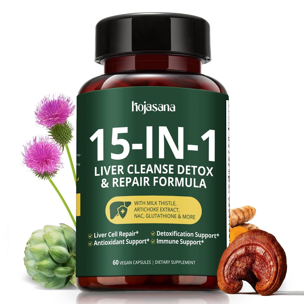 Milk Thistle Liver Detox Supplement – Liver Cleanse Detox & Repair with Glutathione, NAC, Turmeric, Artichoke & Reishi Mushroom – Supports Detox, Metabolism & Liver Health – 60 Capsules