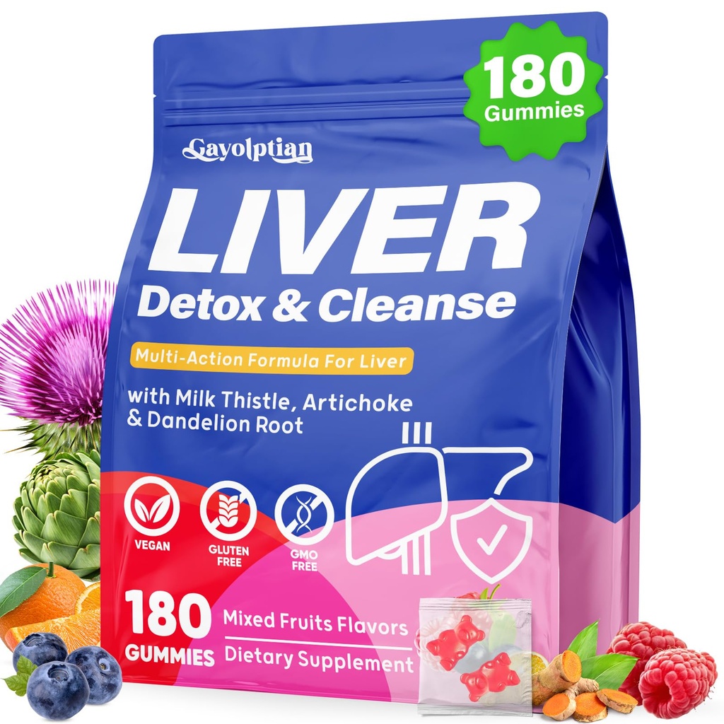 Liver Detox Cleanse & Repair, 2000mg Milk Thistle Liver Detox , Herbal Liver Support Supplement with Beetroot, Dandelion Root, Turmeric, Glutathione for Gut Health, Metabolism, Energy, 180 Gummies