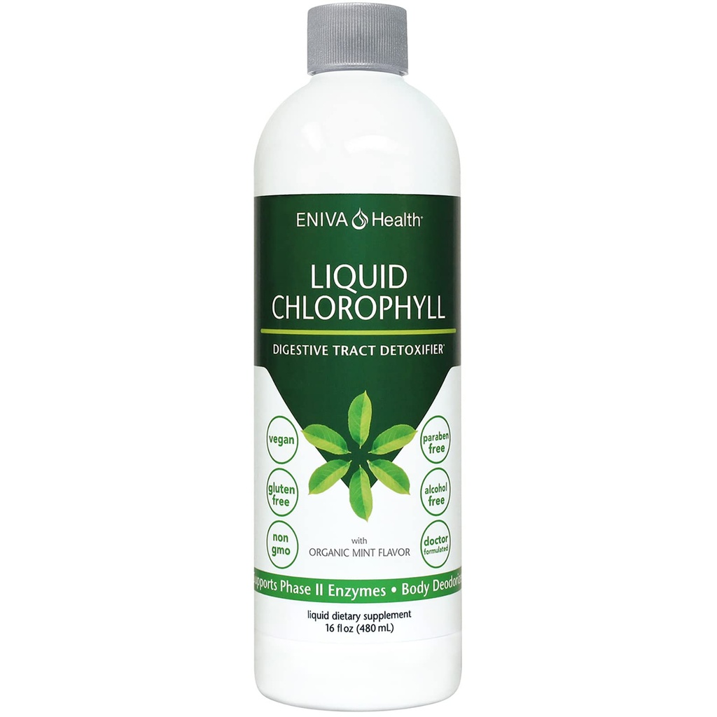 Eniva Health Liquid Chlorophyll Vegan Vegan 124; Immunitetsindeks 124; Detox & Cleanse Shape 124; Clear Skin Shape 124; Energy Boost Shape 124; Gut Health Shape 124; Intern Deodorant Shape 124; USA Fremstillingsvirksomhed 124; Mulberry Source Shape 124; Mint Shape 124; 16 Fl Oz flaske