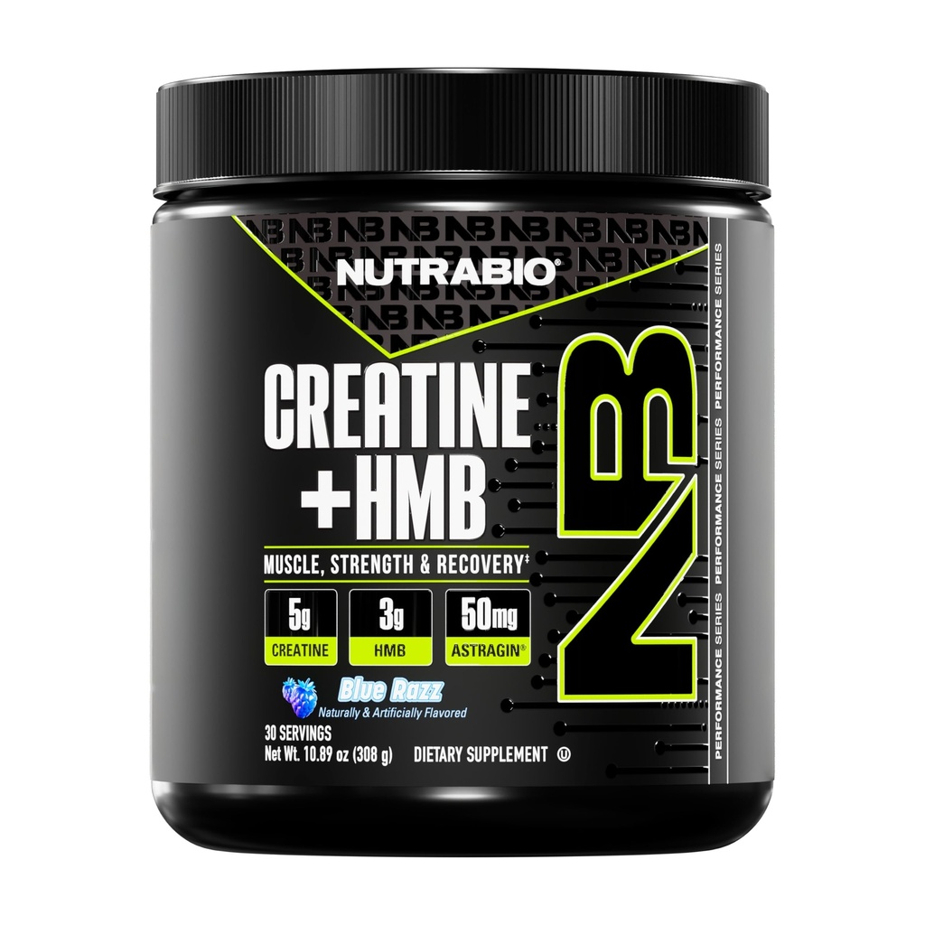 NutraBio Creatine + HMB- Creatine Monohydrate with HMB Powder for Muscle Growth, Increased Strength- 30 Servings (Blue Razz)