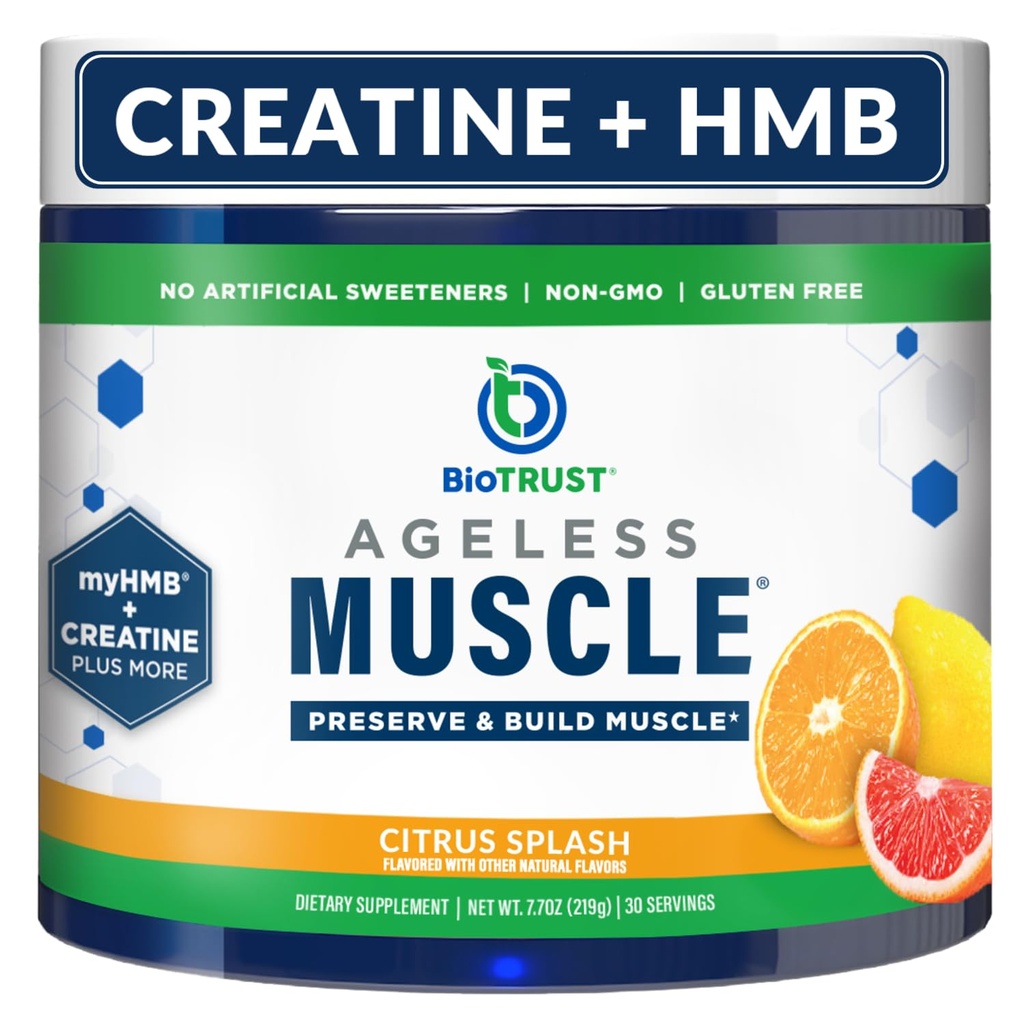 BioTrust Ageless Muscle Builder - Creatine HMB Powder with Vitamin D3 & Betaine - Build & Preserve Naturally Declining Muscle Mass & Strength - Citrus Splash, 30 Servings
