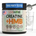 LIVEGOOD Creatine Monohydrate with HMB for Lean Muscle Growth & Recovery – HMB Creatine Powder for Men and Women – Unflavored Creatine, 30 Servings
