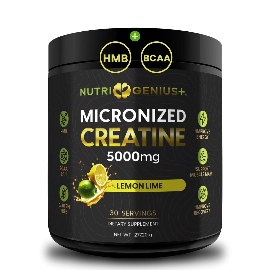 Micronized Creatine Powder with BCAAs + HMB for Muscle Growth, Strength & Recovery | Lemon Lime Flavor | 30 Servings