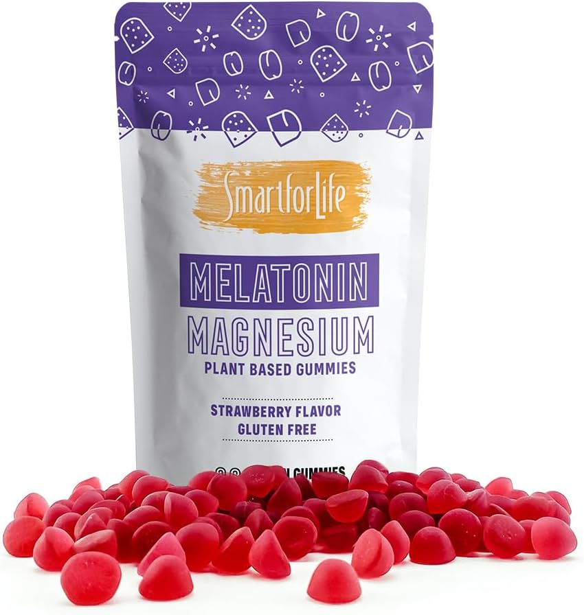 SMART FOR LIV Melatonin Gummies 5mg W / Magnesium - 60 Tæl - Plant baseret Vegan Melatonin Gummies - Jordbær Flavor Sleep Gummies - Heart & Bone Health Kosttilskud - Voksen Melatonin Gummies