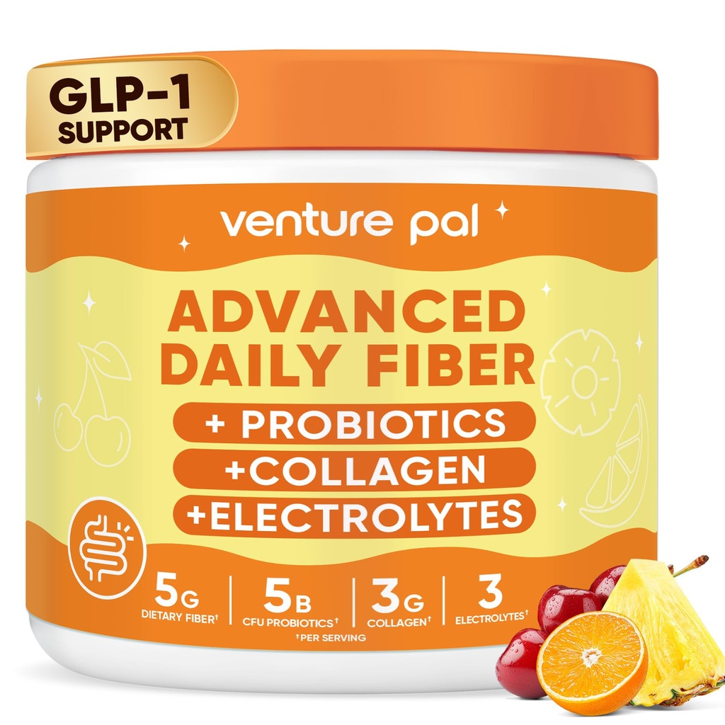 6-in-1 Daily Prebiotic Fiber Powder for Gut & Digestive Health, GLP-1 Friendly, Sugar Free Fiber Supplement Powder with Probiotics, Collagen Peptides & Electrolytes - For Women & Men - 7.8 OZ