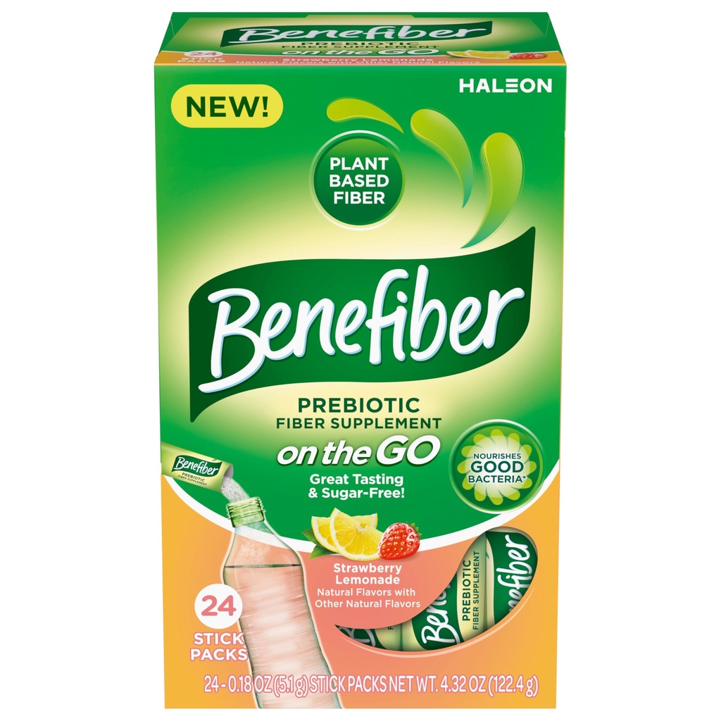 Benefiber Fiber Supplement, Strawberry Lemonade, On The Go Stick Packs, 24 Count