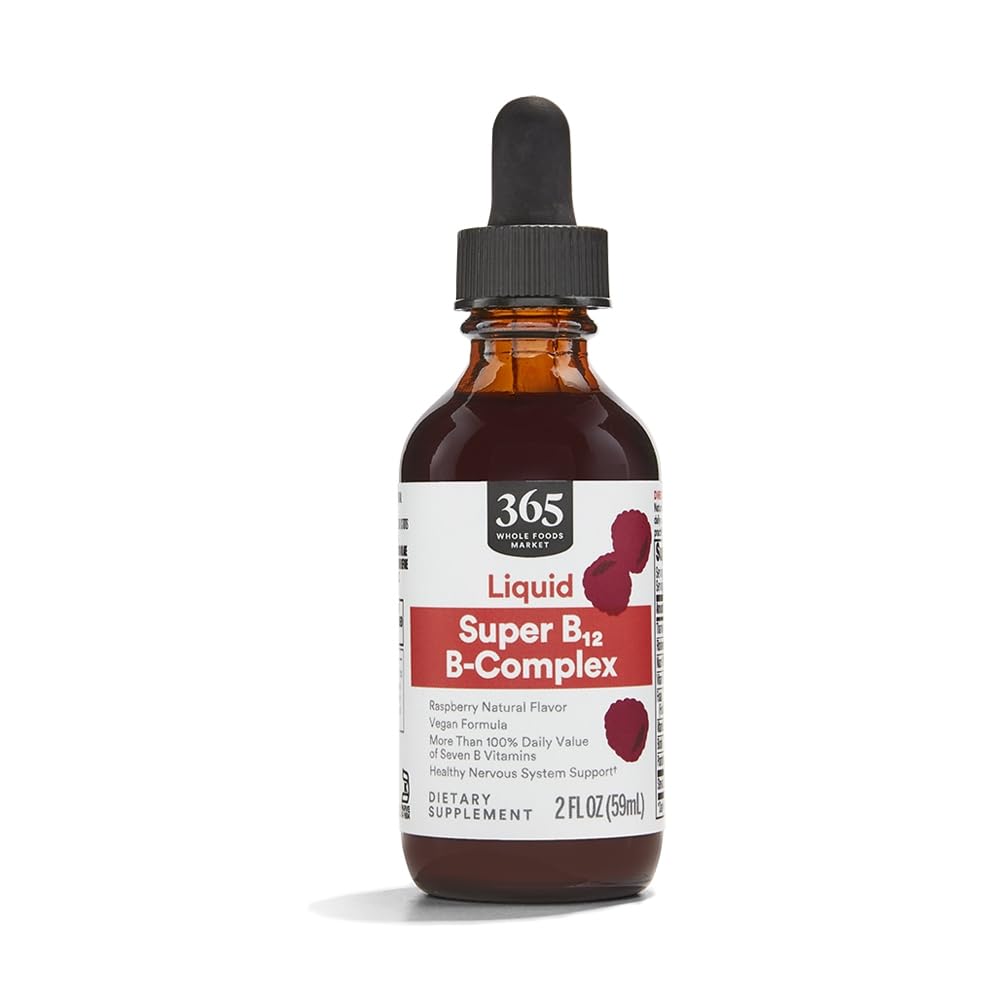 365 af Whole Foods Market, Super B- 12 B- Complex Liquid Supplement, Raspberry Natural Flavor, Vegan, 2 Fl Oz