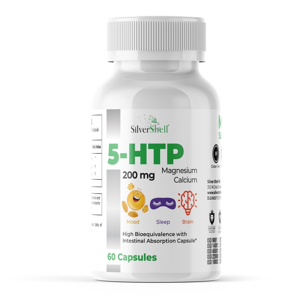 5-HTP 200 MG Plus Calcium og Magnesium til Mood, Sleep and Brain Functions - 1 kapsel per servering, 60 kapsler