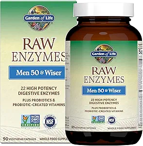 Livets have 22 fordøjelsesenzymer til mænd 50 & Over med Bromelain, Papain & Lactase Plus Probiotika & Vitaminer B12, Biotin & Zink - RAW Enzymes - Ikke - GMO, Glutenfri, Vegetar, 90 Kapsler